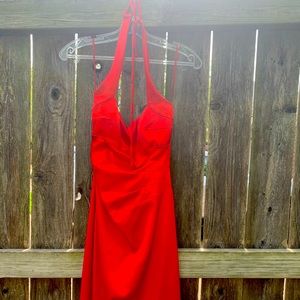Satin red halter dress
